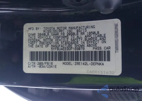 2013 Toyota Corolla Le from USA, damaged, VIN 5YFBU4EE9DP169079